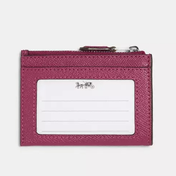 Coach Mini Skinny ID card case Leather Silvertone hardware Raspberry ID keyring - Picture 5 of 8